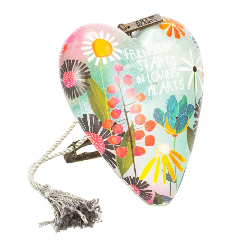 Demdaco Friendship Loving Summer Floral 4 Inch Heart Shaped Resin Keepsake Decoration  3.5"" w x 3.5"""" h - Image 1