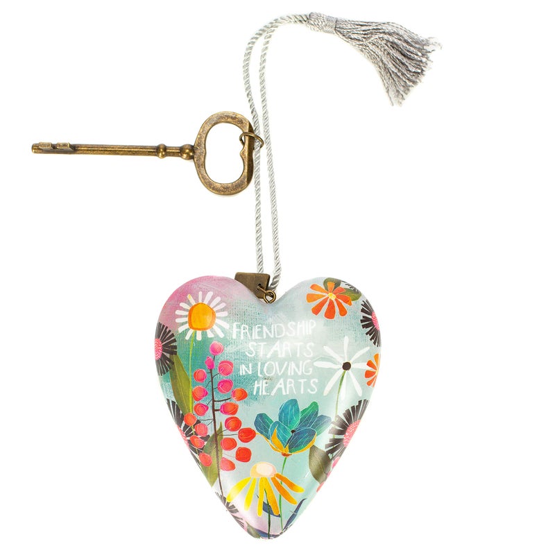 Demdaco Friendship Loving Summer Floral 4 Inch Heart Shaped Resin Keepsake Decoration  3.5"" w x 3.5"""" h - Image 2