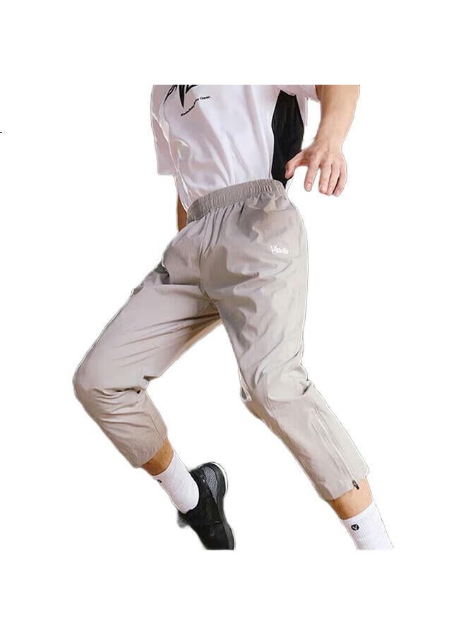 Veidoorn Men'S Loose Fit Casual Nine-Point Spring Lightweight Straight Leg Breathable Pants Rock Gray L