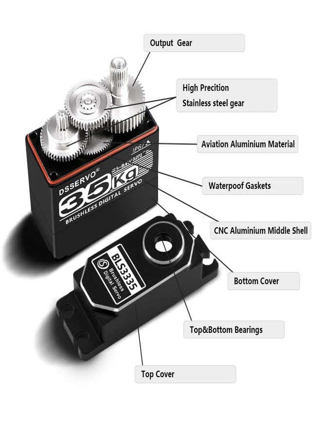 ZOSKAY Waterproof Brushless servo Full Metal Gears High Torque Fast Digital Servo for 1/8 1/10 1/12 RC Car/Shockproof Rc Car Servo (Full Metal Shell 35kg-180°) - Image 4