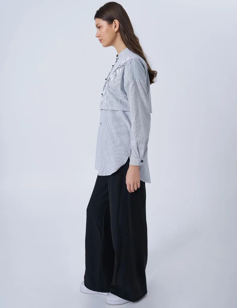 Kayra Appliquéd Striped Cotton Tunic Blue