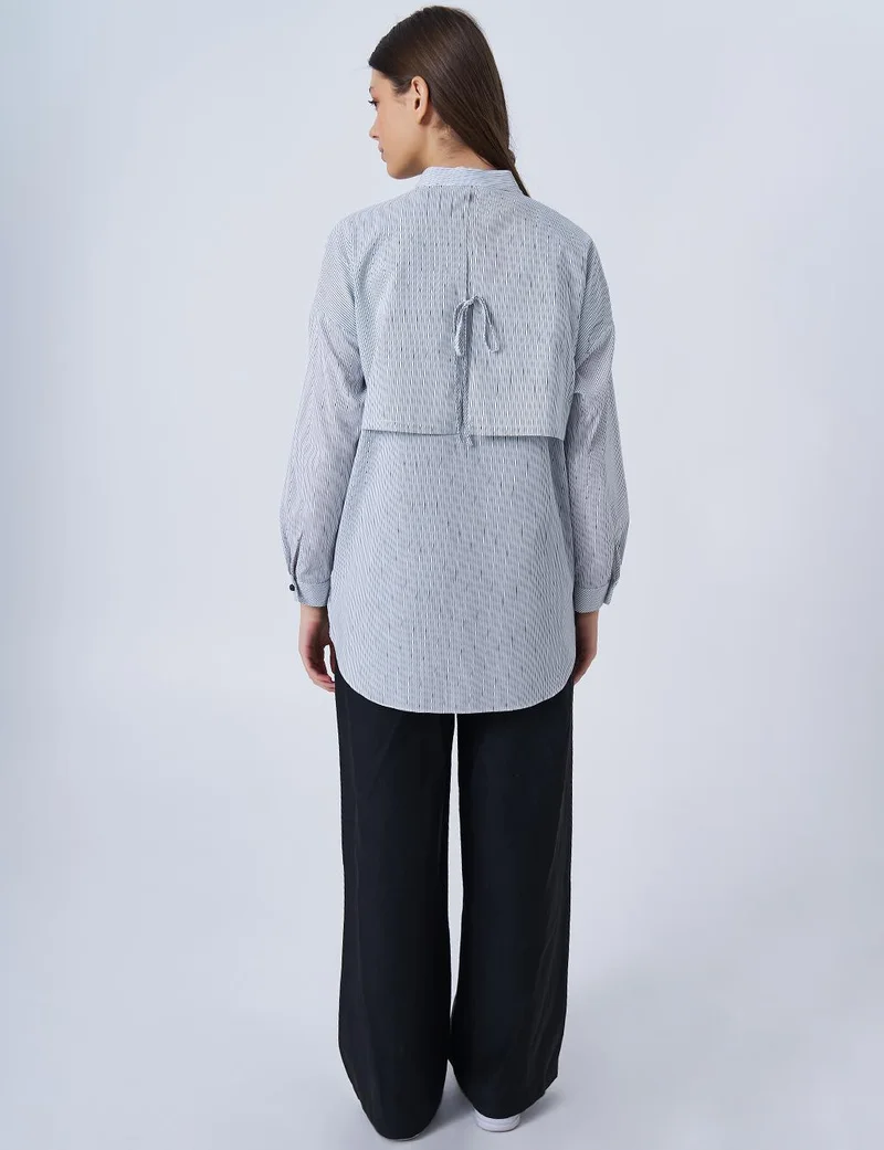 Kayra Appliquéd Striped Cotton Tunic Blue