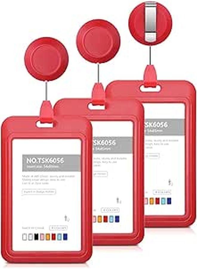 حامل بطاقة قابل للسحب مع مشبك 3 حزمة أحمر - Image 1