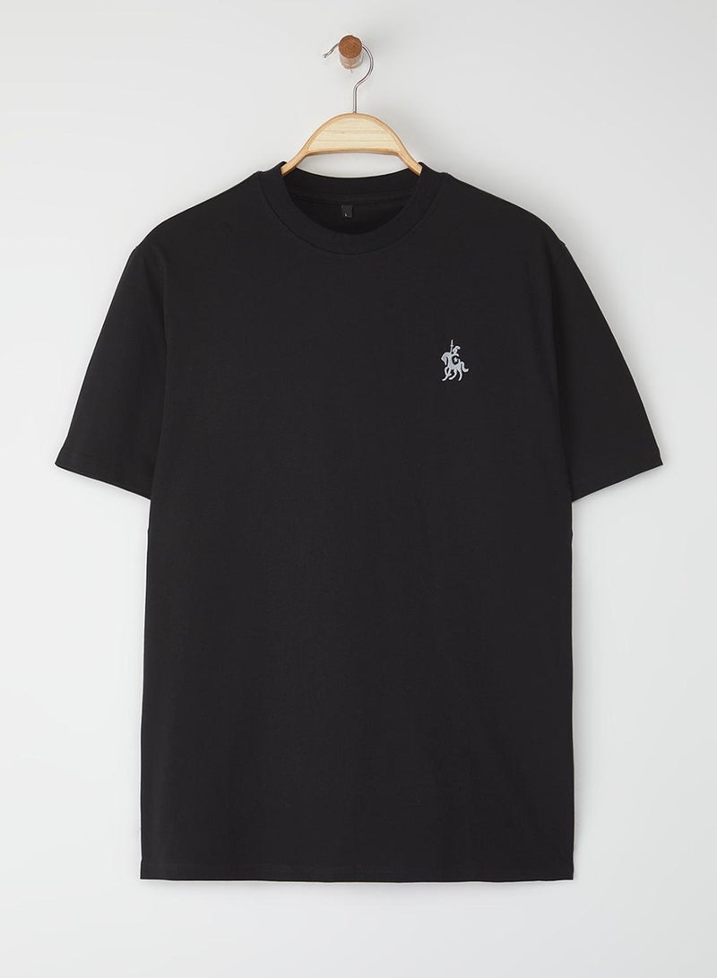 trendyol Black Regular/Normal Cut Horse Embroidery Detail 100% Cotton T-Shirt Tmnss24Ts00056 - Image 3