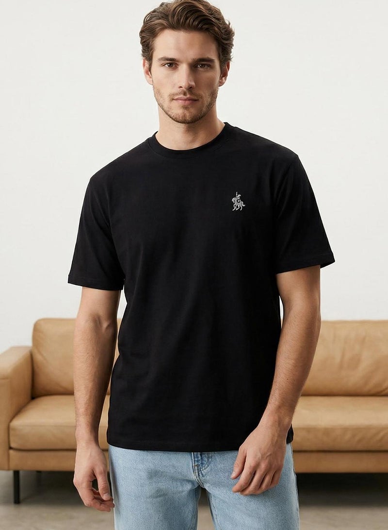 trendyol Black Regular/Normal Cut Horse Embroidery Detail 100% Cotton T-Shirt Tmnss24Ts00056 - Image 1