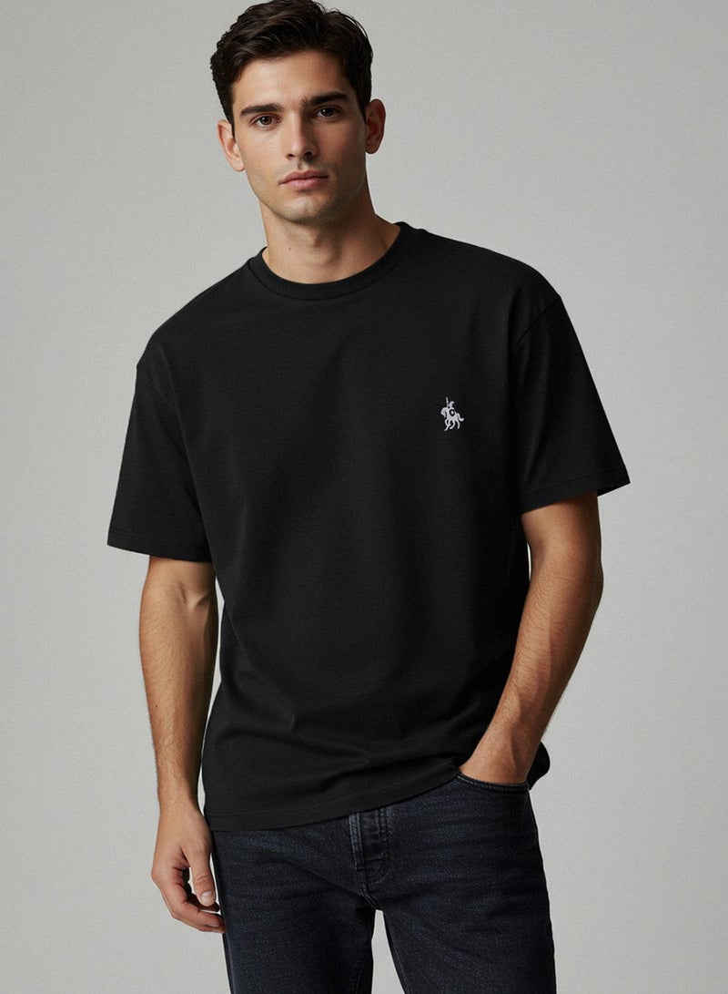 trendyol Black Regular/Normal Cut Horse Embroidery Detail 100% Cotton T-Shirt Tmnss24Ts00056 - Image 2