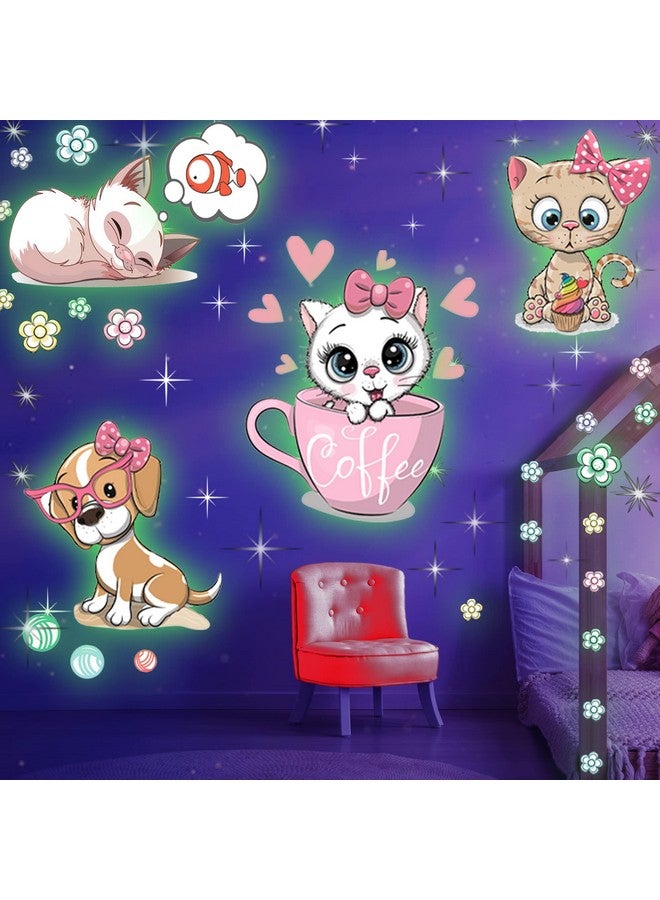 MAFOX Glow in The Dark Cat Stickers with Dog and Fish, Wall Decals Sticker for Kids Bedding Room, Great for Birthday Gift Glowing Cat for Girls and Boys - Image 1