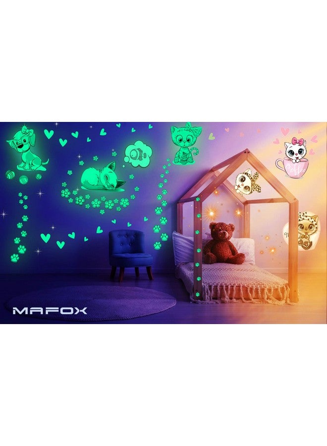 MAFOX Glow in The Dark Cat Stickers with Dog and Fish, Wall Decals Sticker for Kids Bedding Room, Great for Birthday Gift Glowing Cat for Girls and Boys - Image 3
