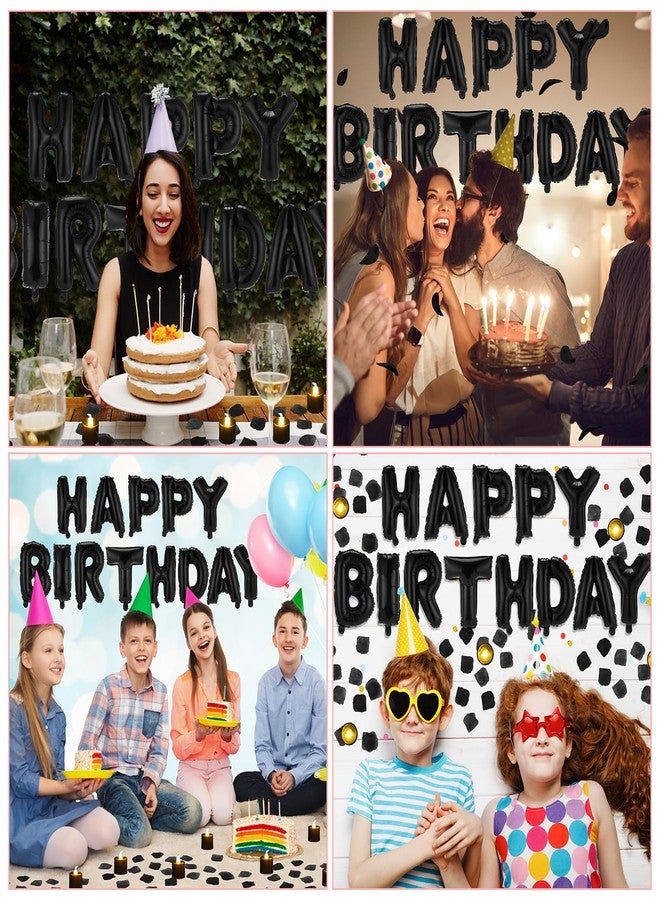 Charnoel Black Happy Birthday Balloons Decorations Happy Birthday Letter Balloons Banner Set with 24pcs Round Flameless LED Candles and 2000pcs Artificial Rose Petals for Women Men Room Party Decor - Image 5