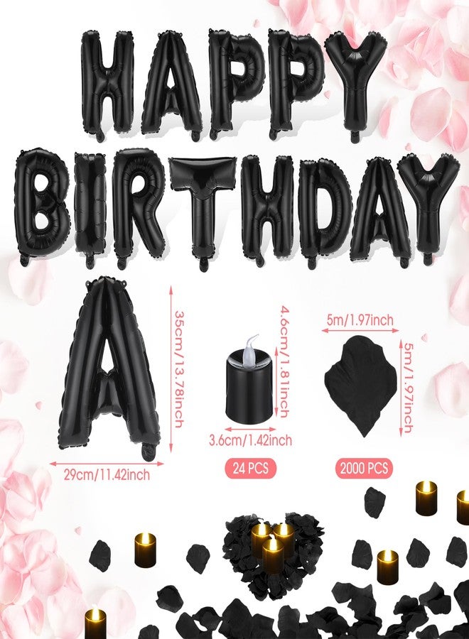 Charnoel Black Happy Birthday Balloons Decorations Happy Birthday Letter Balloons Banner Set with 24pcs Round Flameless LED Candles and 2000pcs Artificial Rose Petals for Women Men Room Party Decor - Image 4