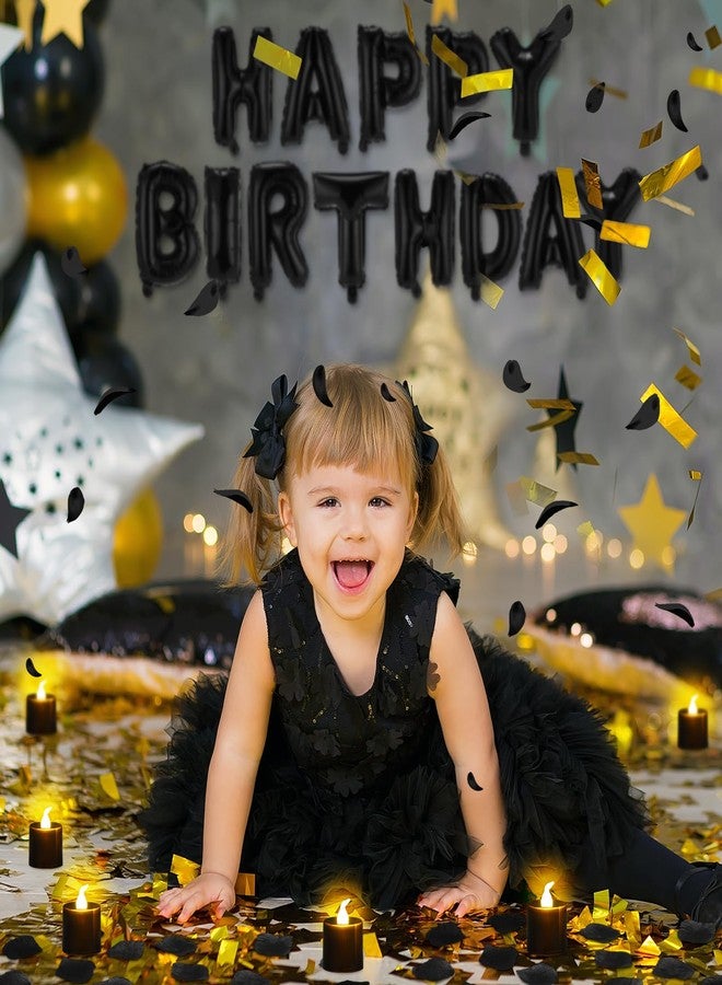 Charnoel Black Happy Birthday Balloons Decorations Happy Birthday Letter Balloons Banner Set with 24pcs Round Flameless LED Candles and 2000pcs Artificial Rose Petals for Women Men Room Party Decor - Image 3