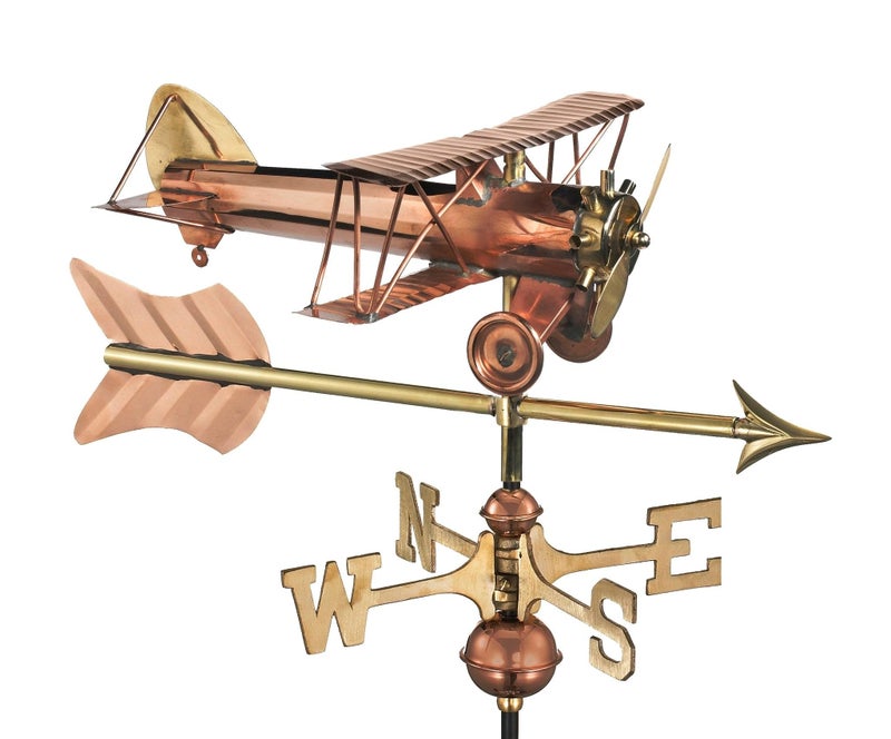 Good Directions Good Directions Biplane with Arrow Weathervane Includes Roof Mount Pure Copper Airplane Weathervanes Aviation Dcor 