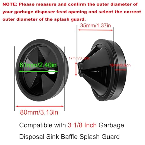 Anglepingping 3 1/8 Inch Garbage Disposal Sink Baffle Splash Guard, Quiet Collar, Black Rubber, Perfect Fit for Insinkerator, Moen, Waste King, GE Disposer - Image 2