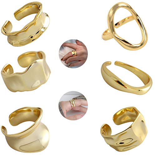 WAINIS 6 Pcs Chunky Open Rings for Women Statement Boho Adjustable Rings Set - Image 1