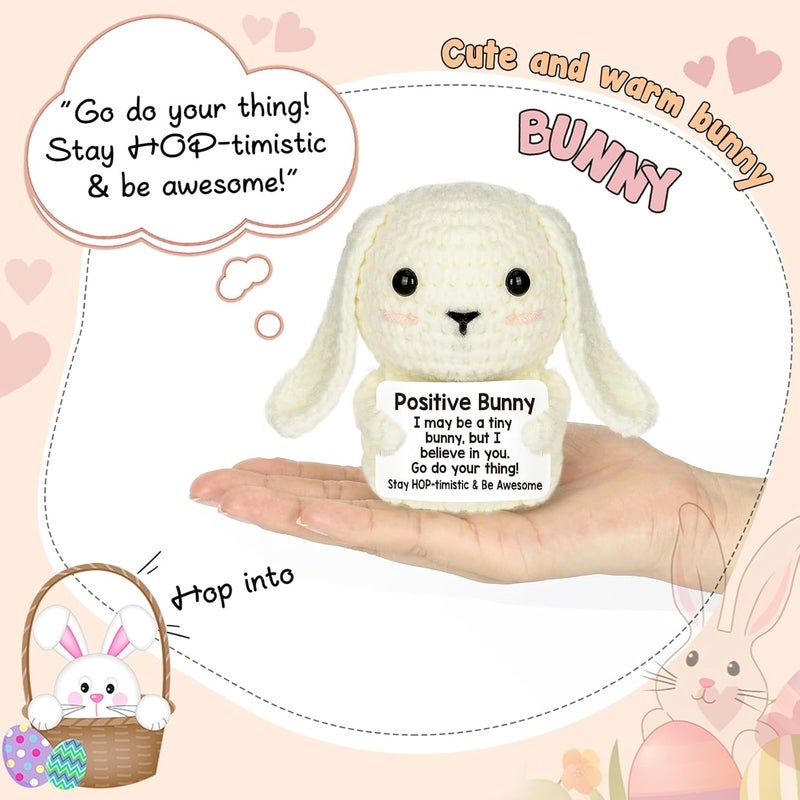 Happy Threads Positive Bunny Plush with Inspirational Message Card, Handmade Crochet Emotional Support Keepsake, Cute Desk & Shelf Décor, Encouragement Gift for Kids, Friends & Family - Image 2