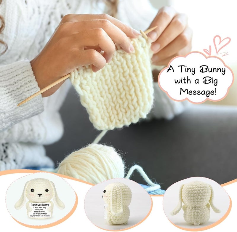 Happy Threads Positive Bunny Plush with Inspirational Message Card, Handmade Crochet Emotional Support Keepsake, Cute Desk & Shelf Décor, Encouragement Gift for Kids, Friends & Family - Image 5