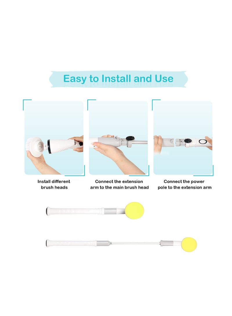 Barakah فرشاة تنظيف كهربائية، قابلة للشحن بدون سلك متعددة الأغراض، دوارة 360 درجة، فرشاة طاقة مع ذراع قابلة للتعديل وأداة برأس قابل للاستبدال 4 لتنظيف الأرضيات والمطبخ والحمام وغسيل السيارات - Image 3