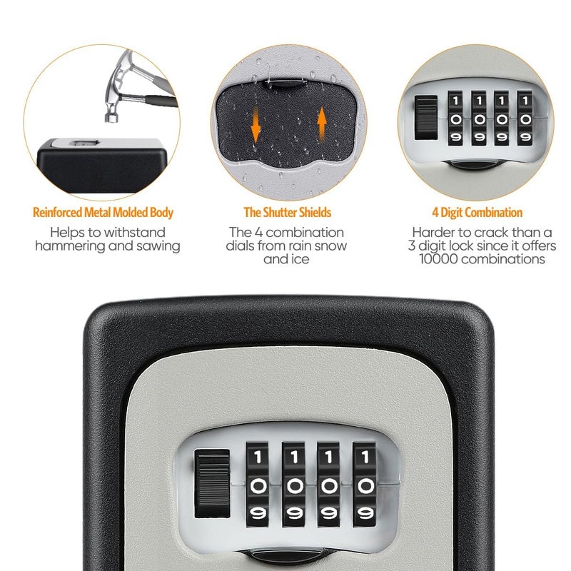 DIYASHI Key Lock Box Wall Mounted 4 Digit Combination Lock Box For House Key Weatherproof Safe Security Key Storage Lock Box For Outside Realtors Garage Spare Keys Black No Hanger - Image 2