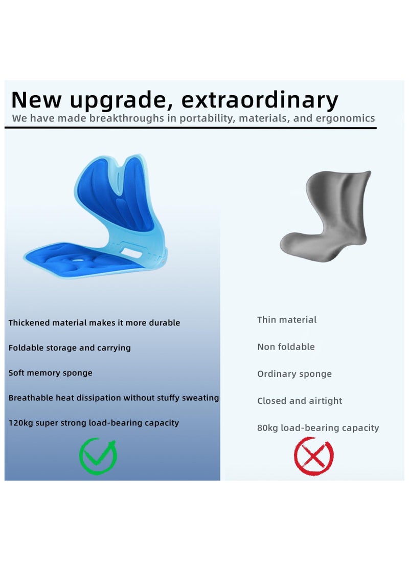 XiuWoo - Foldable Lumbar Support Posture Corrector for Chair Ergonomic Back Support for Lower Back Pain Spinal Decompression Devices for Office Workers Blue - Image 1