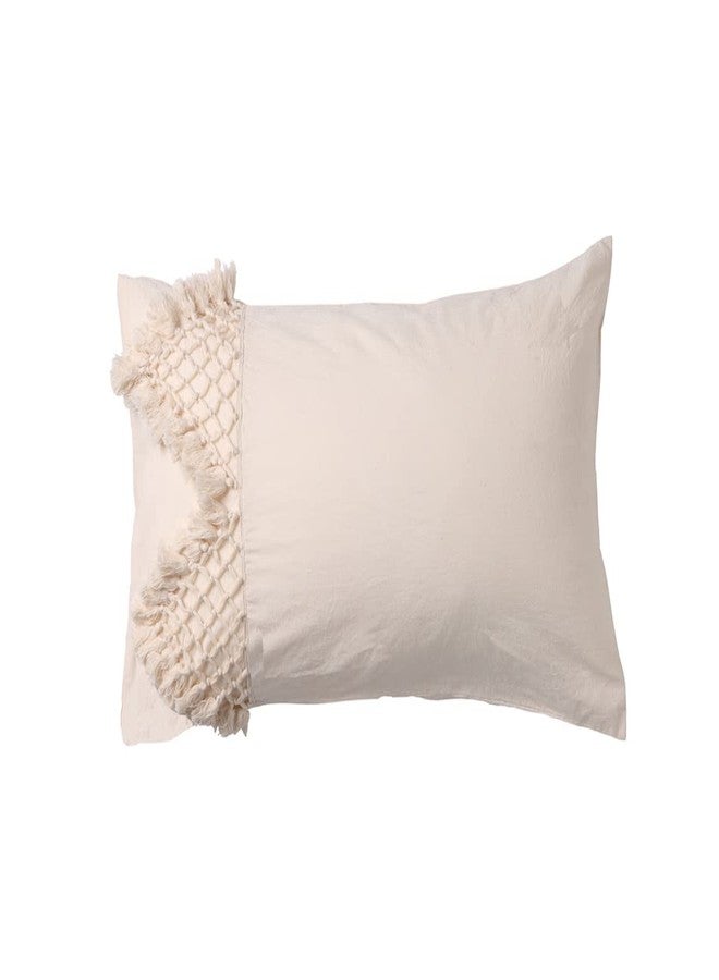 Flber Tufted Tassel Sham Set Lattice Cotton Pillow Covers,19.7in x35.5in,Set of 2 - Image 1