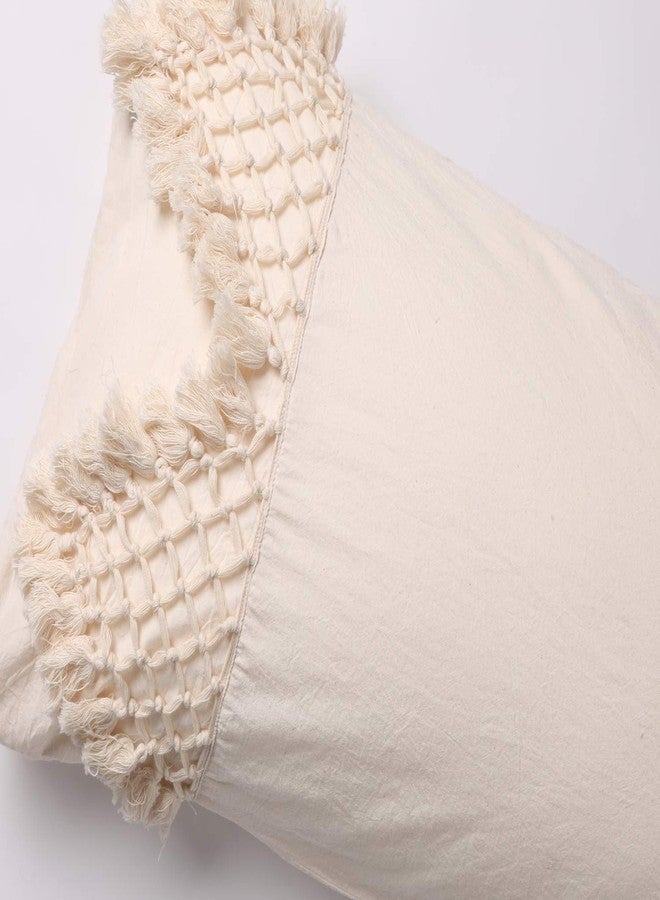 Flber Tufted Tassel Sham Set Lattice Cotton Pillow Covers,19.7in x35.5in,Set of 2 - Image 3