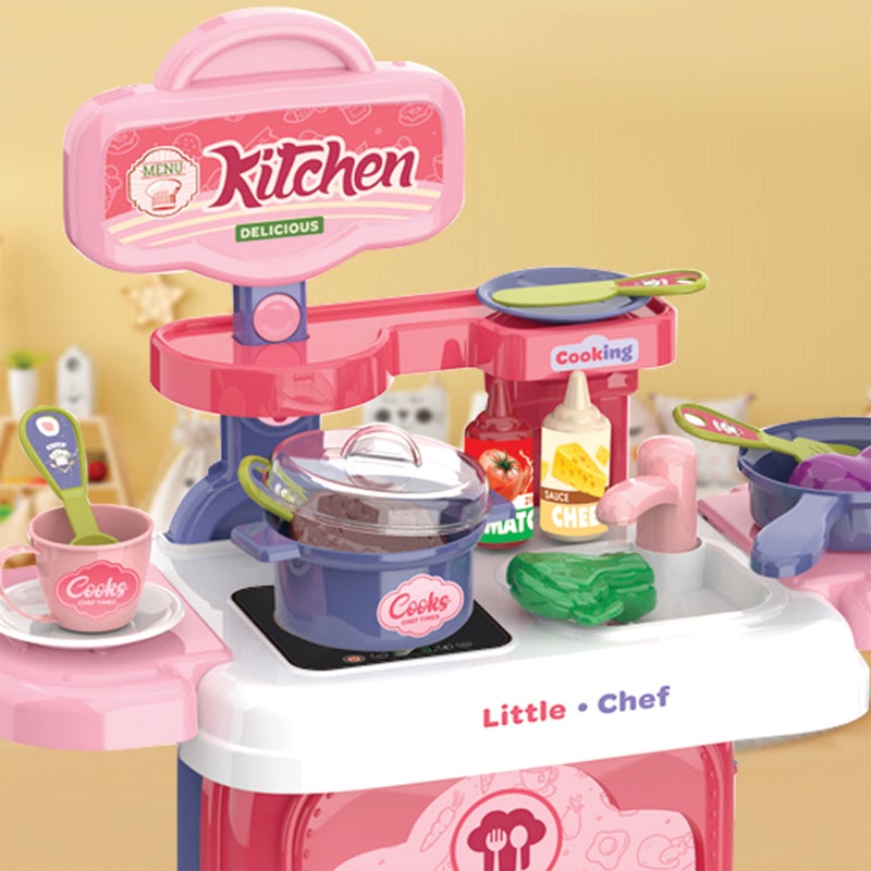 أوجي موجي تويز طقم مطبخ للأطفال مع حقيبة حمل، لعبة طبخ تمثيلية محمولة مع أدوات وملحقات، مطبخ لعب مدمج للصغار والأطفال، هدية مثالية للبنين والبنات من عمر 3 سنوات فما فوق. - Image 5