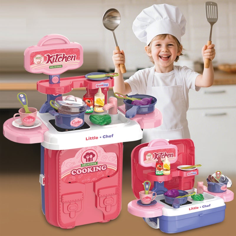 أوجي موجي تويز طقم مطبخ للأطفال مع حقيبة حمل، لعبة طبخ تمثيلية محمولة مع أدوات وملحقات، مطبخ لعب مدمج للصغار والأطفال، هدية مثالية للبنين والبنات من عمر 3 سنوات فما فوق. - Image 4