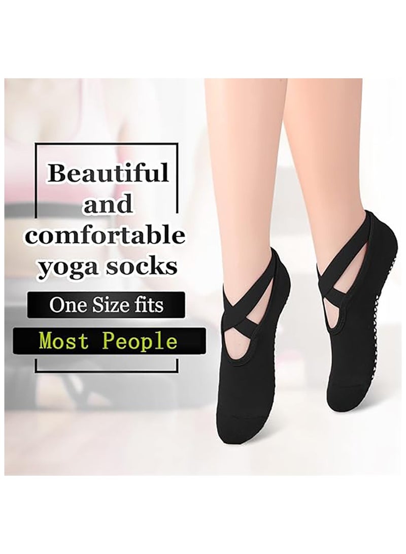 YelaJoy 2 Pairs Strap Non-slip Yoga Socks for Women,Unisex Yoga Special Sports Socks Slipper Socks Pilates Socks with Grips Cotton Football Socks Ballet Dance Socks Anti-Skid Socks for Barre Fitness  - Image 2