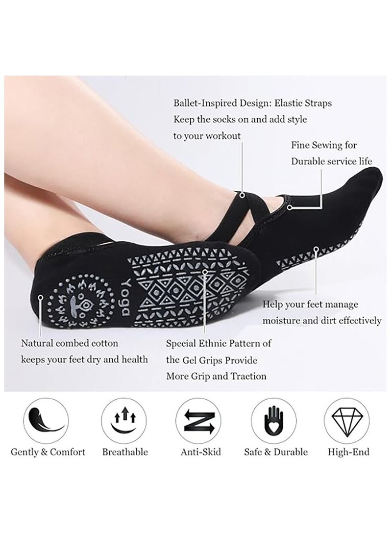 YelaJoy 2 Pairs Strap Non-slip Yoga Socks for Women,Unisex Yoga Special Sports Socks Slipper Socks Pilates Socks with Grips Cotton Football Socks Ballet Dance Socks Anti-Skid Socks for Barre Fitness  - Image 4