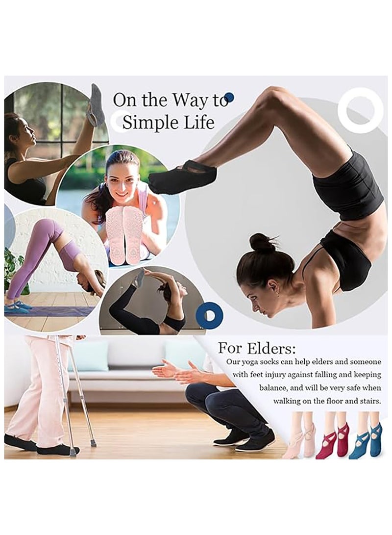 YelaJoy 2 Pairs Strap Non-slip Yoga Socks for Women,Unisex Yoga Special Sports Socks Slipper Socks Pilates Socks with Grips Cotton Football Socks Ballet Dance Socks Anti-Skid Socks for Barre Fitness  - Image 5