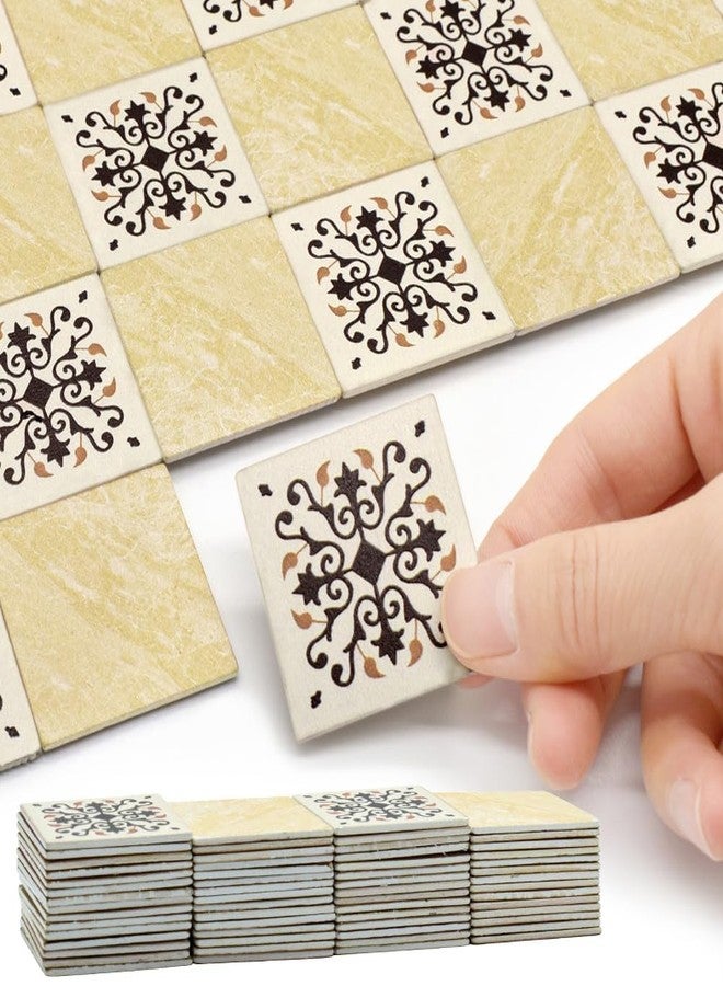 iLAND Miniature Dollhouse Accessories, 60pcs Dollhouse Flooring on 1/12 Scale 1/6 Scale, Dollhouse Floor Tiles Double-Sided (60pcs Advanced Noble Swords in Vines & Twill Marbeling) - Image 1