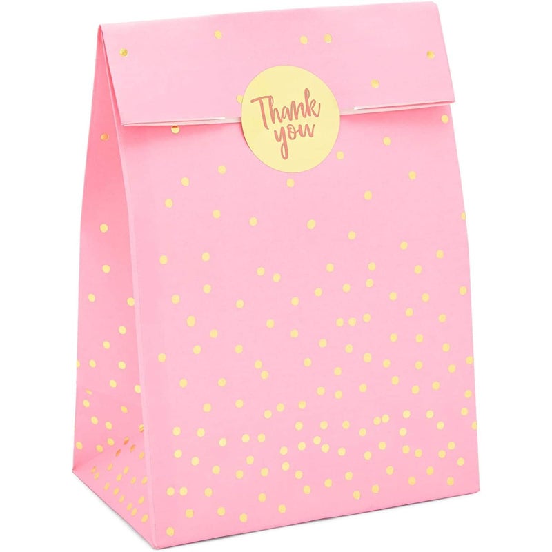 Sparkle and Bash Pink Party Favor Bags - Pink Paper with Gold Polka Dots, 5.15 x 8.6 In, Pack of 36 - Gold Goodie Bags with Polka Dot Stickers for Candy & Small Toys - Image 3