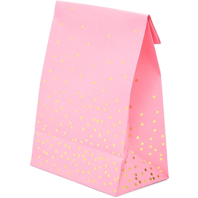 Sparkle and Bash Pink Party Favor Bags - Pink Paper with Gold Polka Dots, 5.15 x 8.6 In, Pack of 36 - Gold Goodie Bags with Polka Dot Stickers for Candy & Small Toys - Image 4