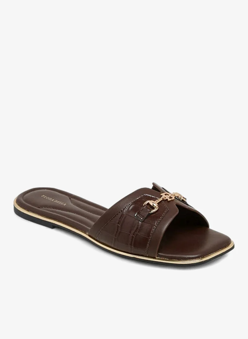 Flora Bella By Shoexpress Solid Slip-On Flat Sandals with Metal Accent