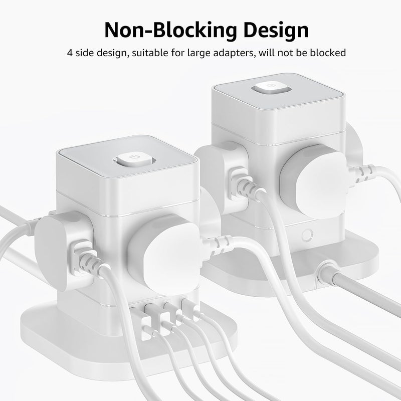 KASTWAVE Cube Extension Lead with USB Slots, 4 Way Multi Plug Extension Socket with 2 USB C and 2 USB A, 13A 3250W Power Strip with Switch 1.5M Extension Cords for Desk Home Office Travel - Image 2