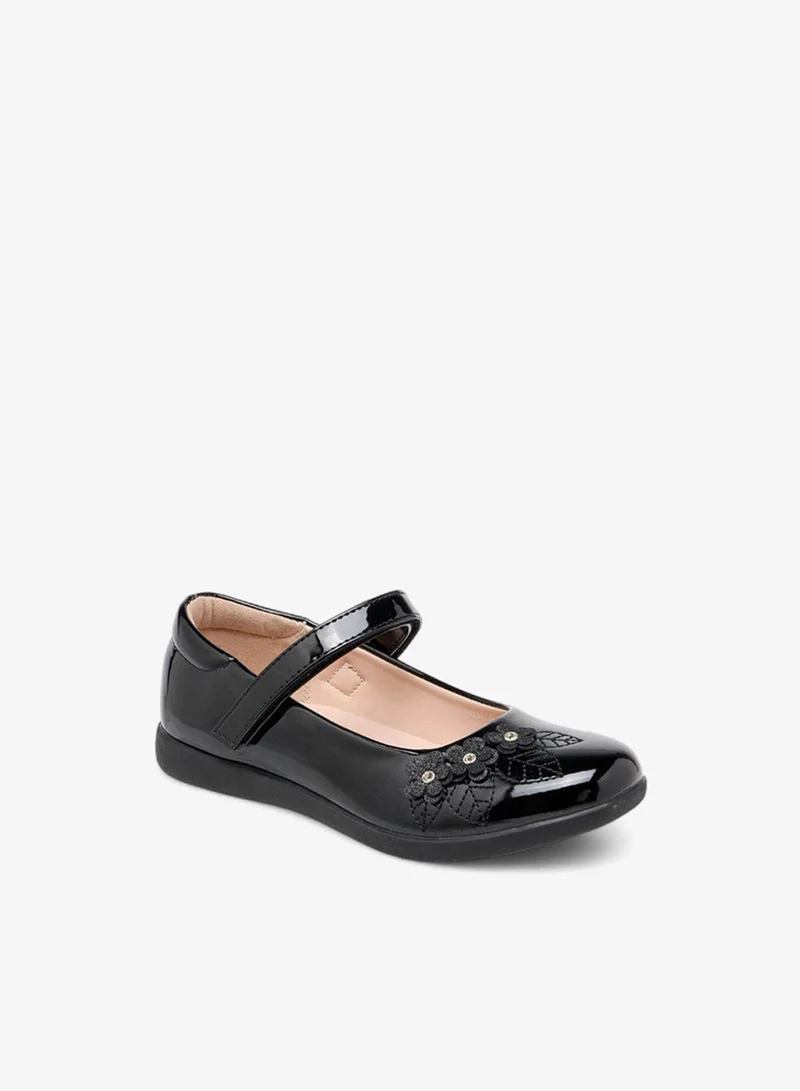 Flora Bella By Shoexpress Girls Floral Accent Mary Jane School Shoes with Hook and Loop Closure