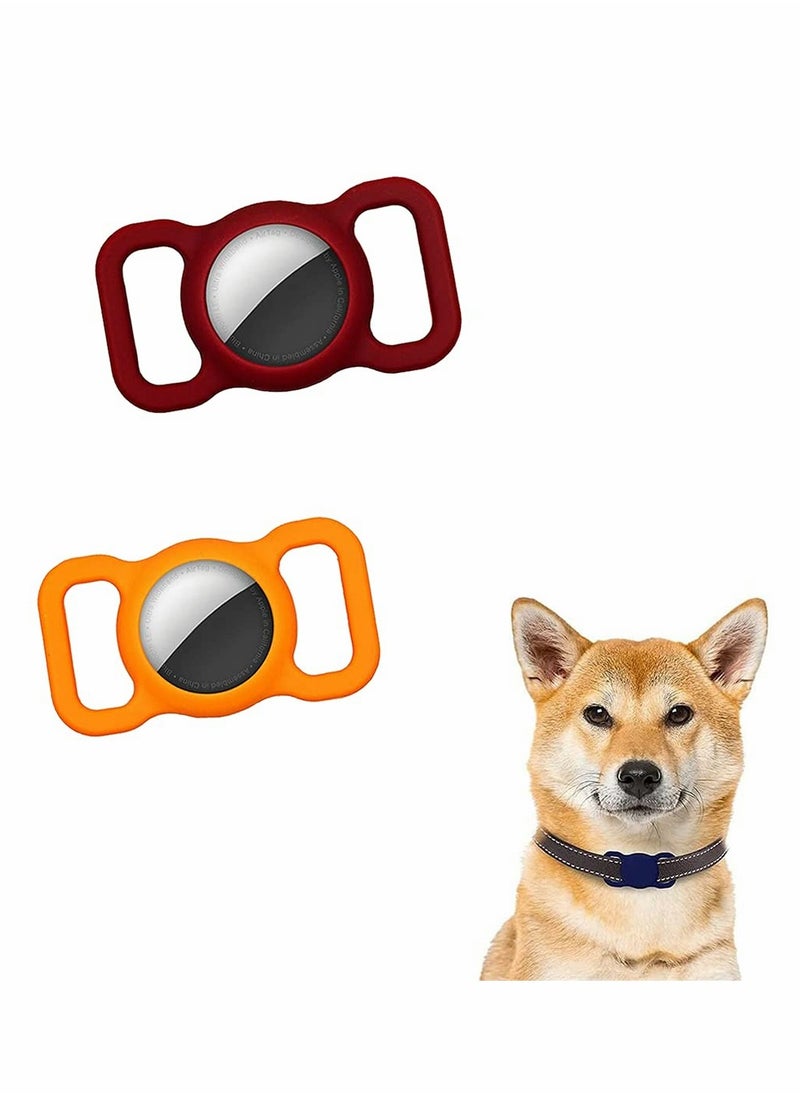 SYOSI - Pet Collar Cases Compatible with Apple Airtag, Silicone Dog Cat Collars Protective GPS Finder Case, Glow Loop Holder for Airtag Anti Lost Device (2 Pack, Wine Red, Orange ) - Image 1