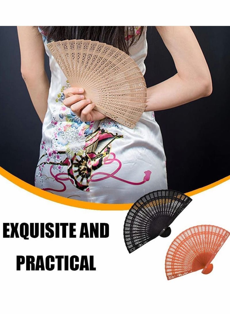 Wooden Handheld Folding Fans Vintage Sandalwood Fan with Tassel for Women Foldable Wedding Gift Party Home DIY Baby Shower (2Pack) - Image 4