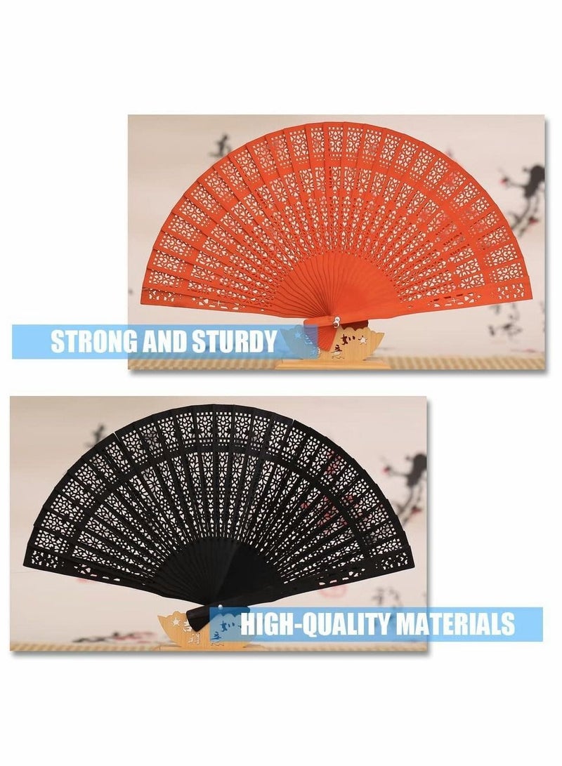 Wooden Handheld Folding Fans Vintage Sandalwood Fan with Tassel for Women Foldable Wedding Gift Party Home DIY Baby Shower (2Pack) - Image 2