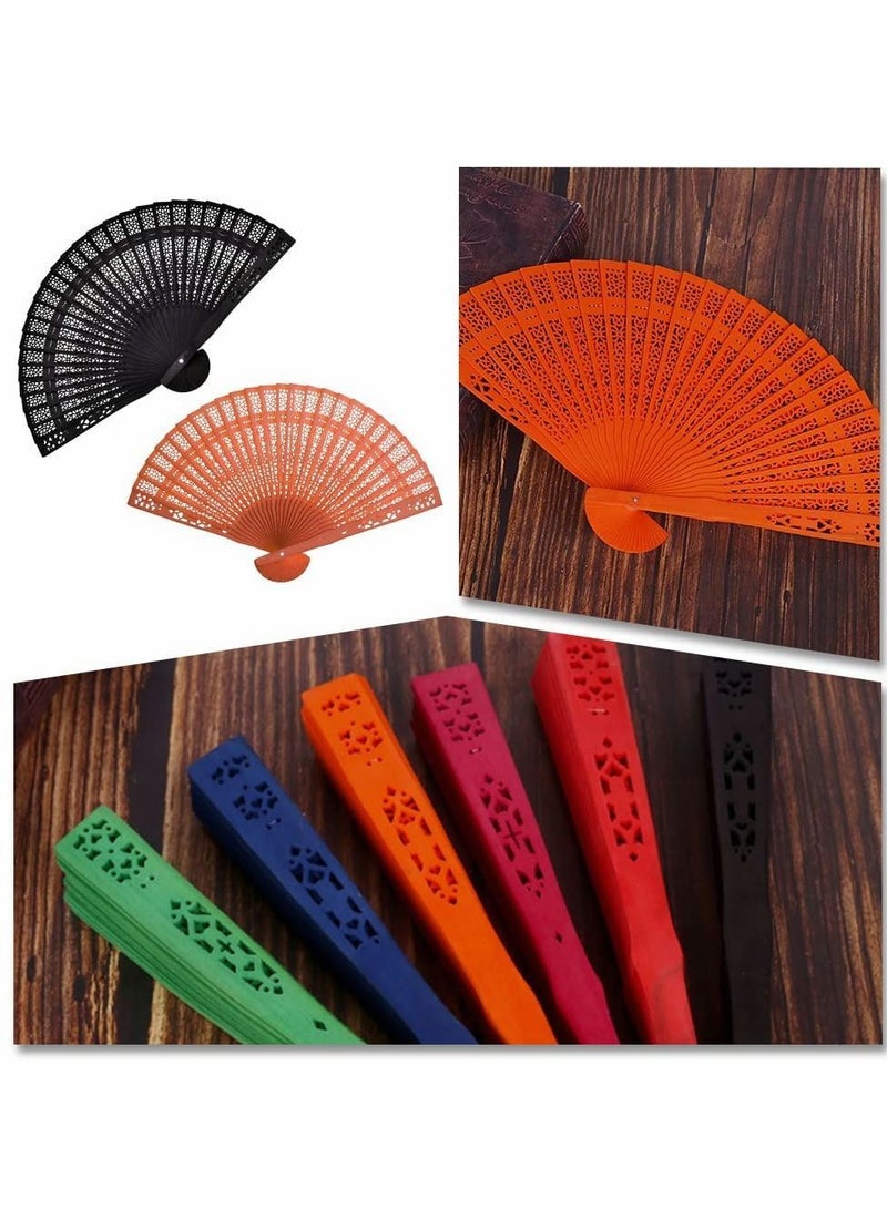 Wooden Handheld Folding Fans Vintage Sandalwood Fan with Tassel for Women Foldable Wedding Gift Party Home DIY Baby Shower (2Pack) - Image 3