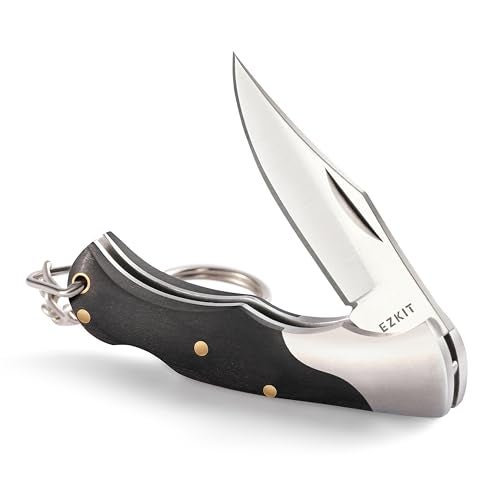 EZKIT Small Pocket Knife, EDC Pocket Knife, D2 Stainless Steel and Wood Handle, Small Knife, Blade Length 2in - Image 1