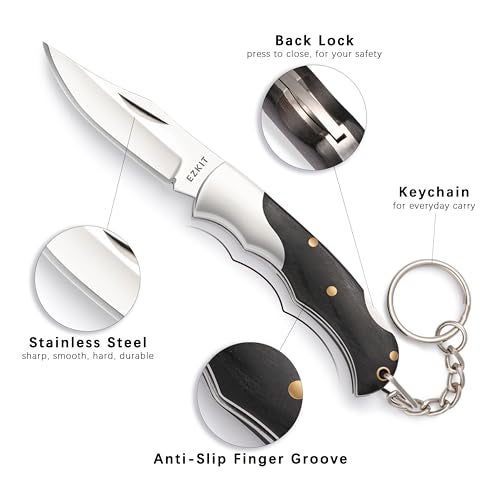 EZKIT Small Pocket Knife, EDC Pocket Knife, D2 Stainless Steel and Wood Handle, Small Knife, Blade Length 2in - Image 3