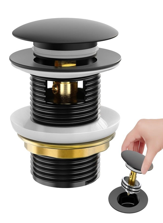 BOTEMY Solid Brass Pop-Up Drain with Overflow for Freestanding Tubs, Tool-Free Installation Bathtub Drain Stopper with Matte Black Finish, Universal Fit 1.8" Hole, Leak-Proof Heavy Duty（Matte Black - Image 1