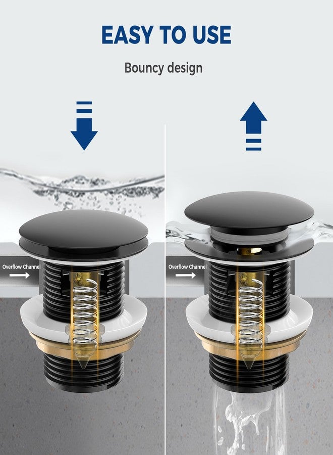BOTEMY Solid Brass Pop-Up Drain with Overflow for Freestanding Tubs, Tool-Free Installation Bathtub Drain Stopper with Matte Black Finish, Universal Fit 1.8" Hole, Leak-Proof Heavy Duty（Matte Black - Image 5