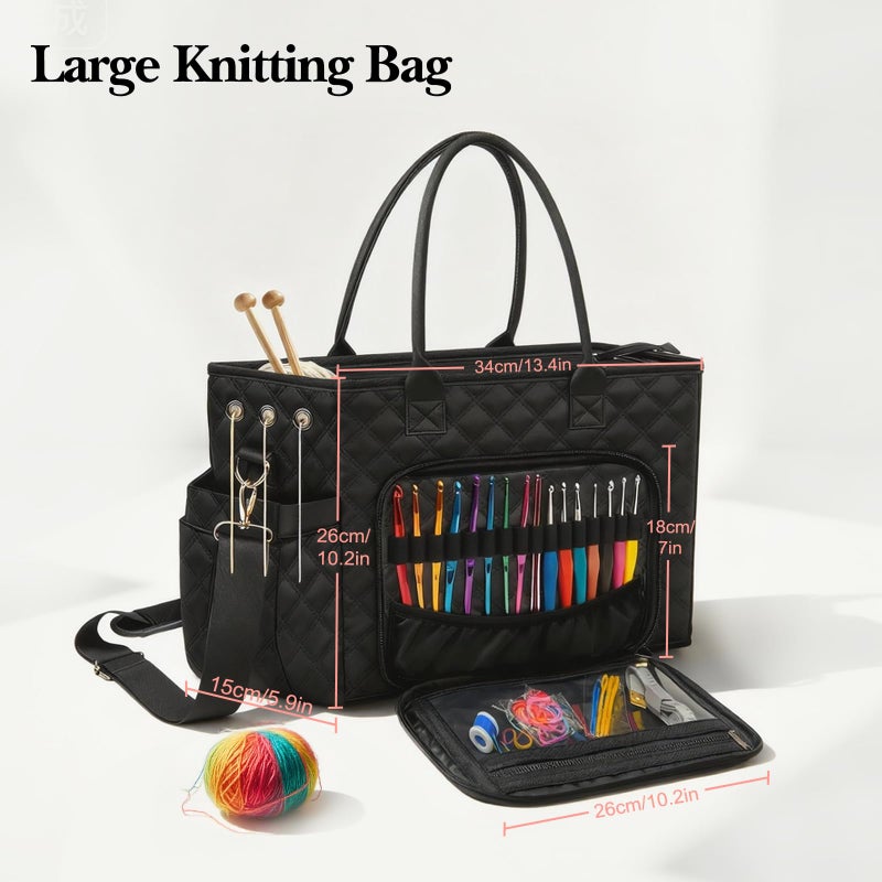 VERONLY Crochet Bag Yarn Storage, Large Knitting Tote with Padded Crochet Hook Organizer, Tote with Multiple Compartments for Crochet Lovers, Knitting Accessories, Unique Valentines Gifts for Her - Image 3
