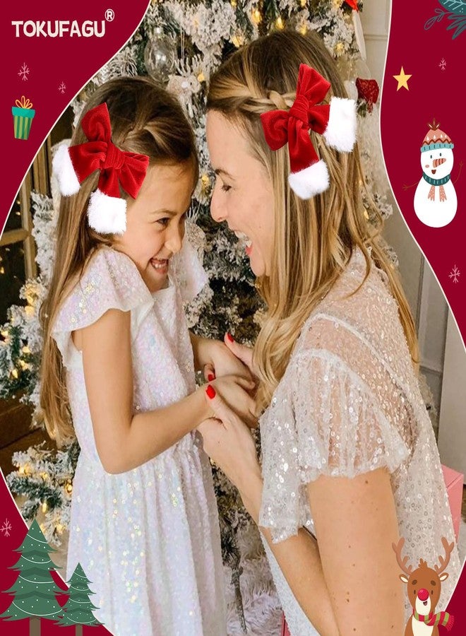 TOKUFAGU Red Velvet Hair Bow, Christmas Bow for Girls Large Bow Clips with Furry Tails Handmade Bowknot Hair Accessory for Toddler Baby Girls Women for Christmas Party - Image 5