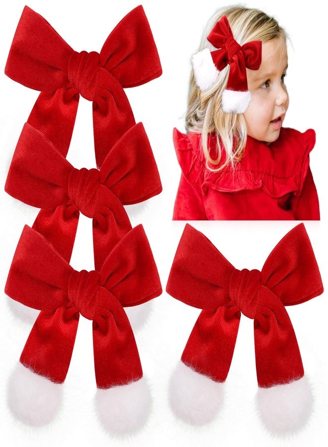 TOKUFAGU Red Velvet Hair Bow, Christmas Bow for Girls Large Bow Clips with Furry Tails Handmade Bowknot Hair Accessory for Toddler Baby Girls Women for Christmas Party - Image 1
