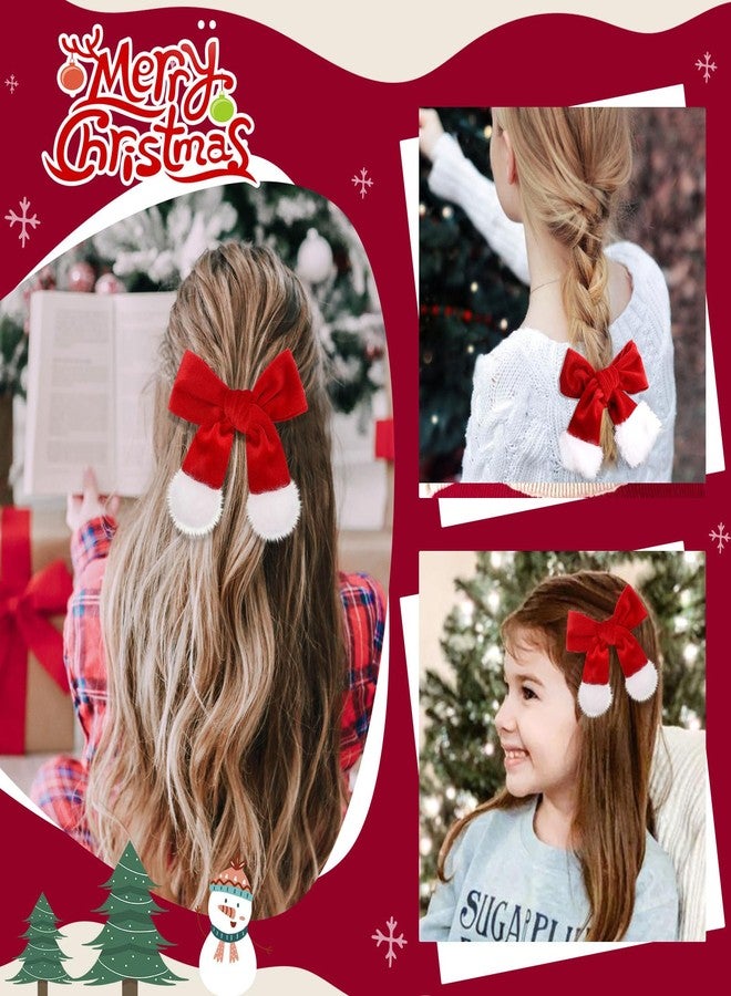 TOKUFAGU Red Velvet Hair Bow, Christmas Bow for Girls Large Bow Clips with Furry Tails Handmade Bowknot Hair Accessory for Toddler Baby Girls Women for Christmas Party - Image 4
