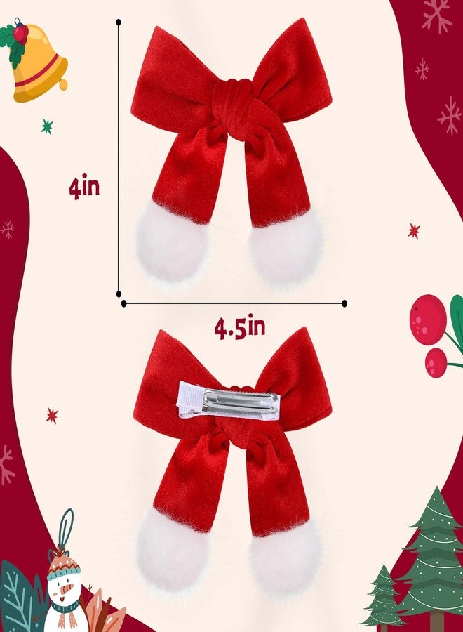 TOKUFAGU Red Velvet Hair Bow, Christmas Bow for Girls Large Bow Clips with Furry Tails Handmade Bowknot Hair Accessory for Toddler Baby Girls Women for Christmas Party - Image 2