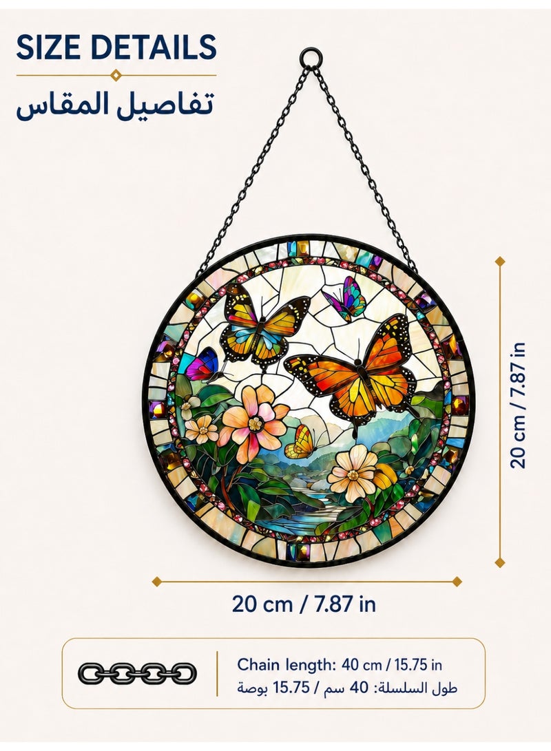بيت إيزي ملتقط ضوء الشمس بتصميم فراشات ملونة، ديكور نافذة معلق بنمط الزجاج الملون مع سلسلة، 20 سم، متعدد الألوان - Image 4